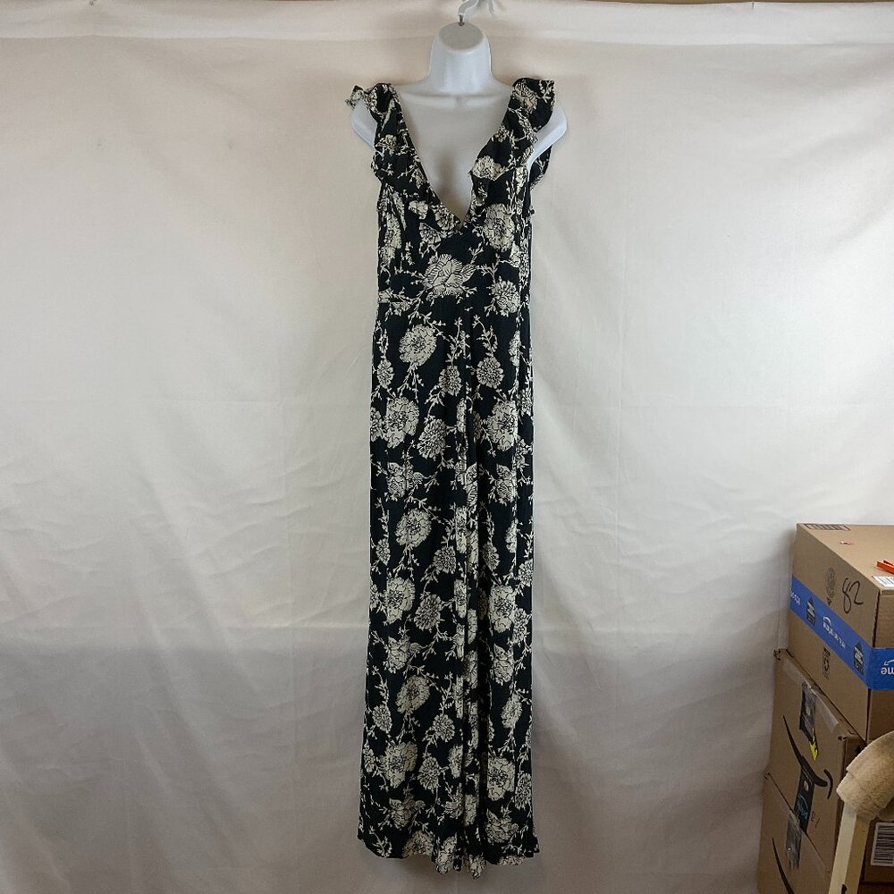 Cleobella Toledo Jumpsuit Grey White Floral Ruffle New NWT Black